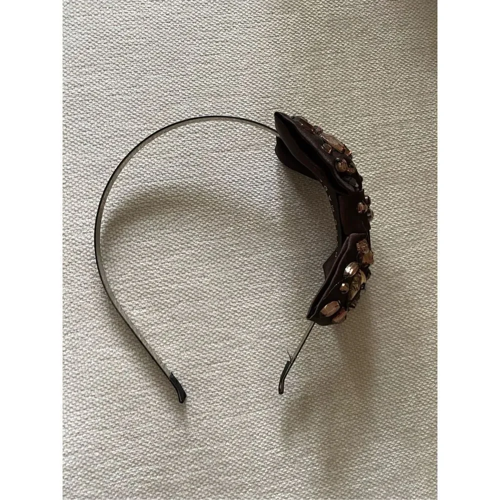 Brown rhinestone bow headband